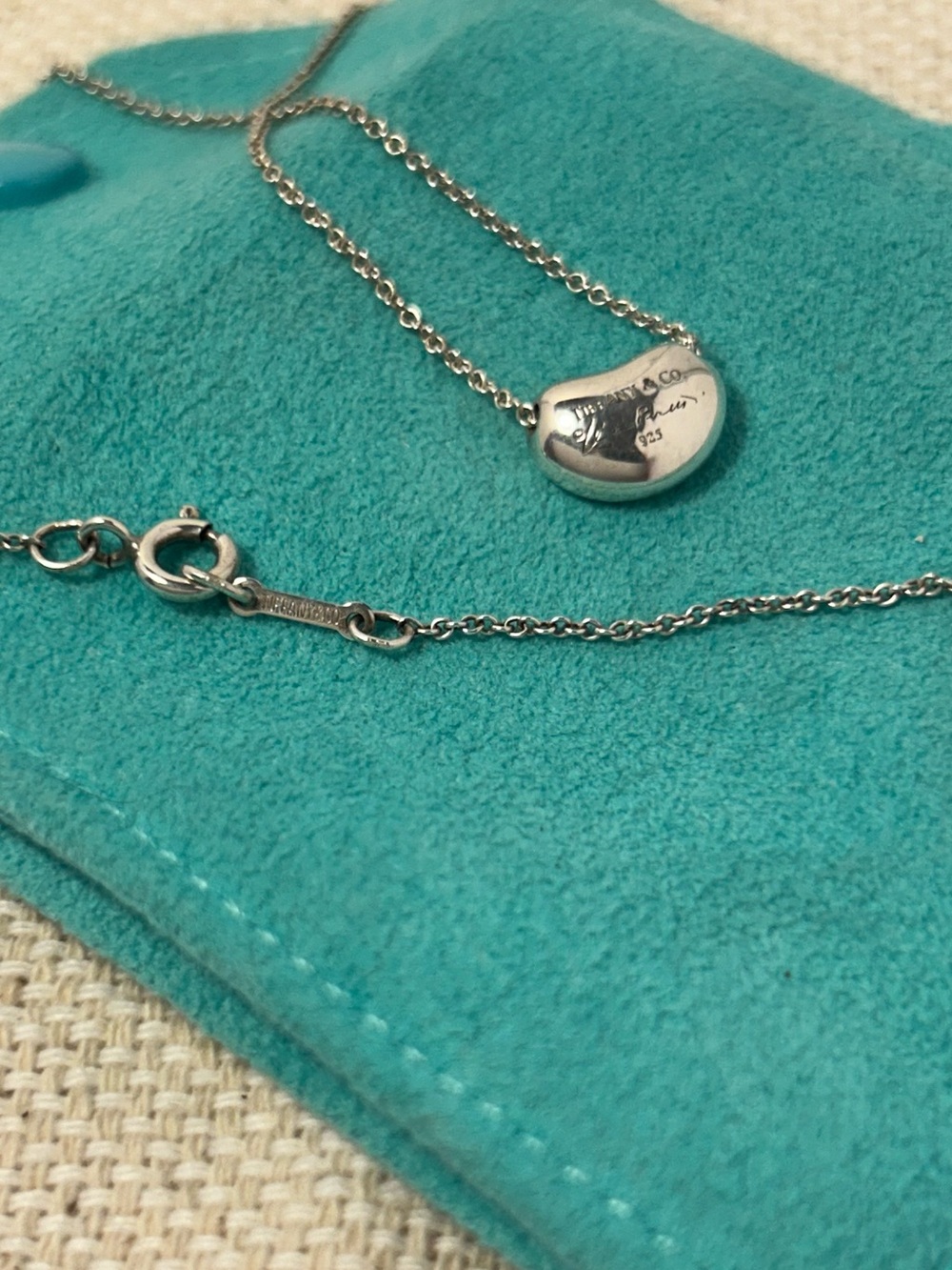 Tiffany & Co. Sterling Silver Bean Pendant Necklace with Blue Pouch - Picture 3 of 5
